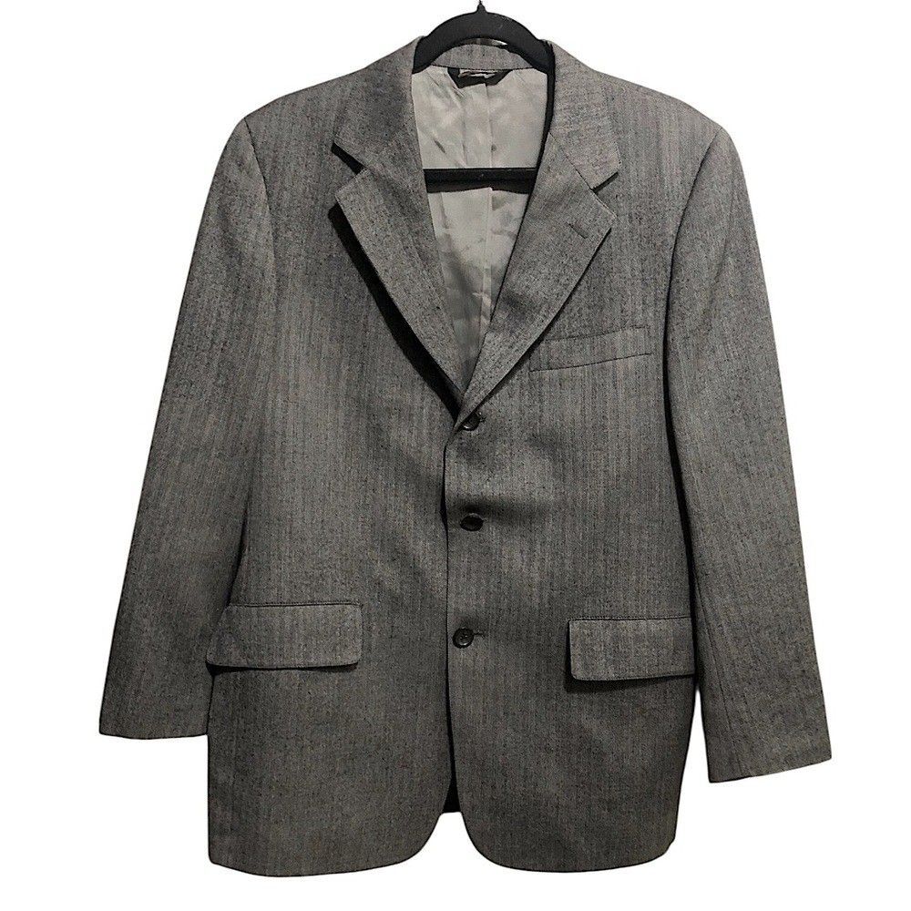 Patrick James Gray Herringbone Blazer Sport Coat 100% Pure Wool USA Made